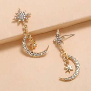 Beautiful Star Moon Charm Drop Earrings Rhinestones Gold Earrings 🌙✨